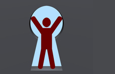 Man icon in between a key lock 