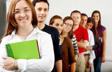 Students standing in line Students standing in line