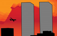 Illustration of a plane going towards the twin towers Illustration of a plane going towards the twin towers