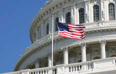 American flag in front of Nation's Capital in DC American flag in front of Nation's Capital in DC