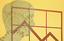 Head silhouette behind a line graph