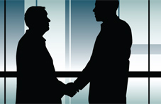 Silhouette of two men shaking hands Silhouette of two men shaking hands