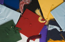Various colored graduation caps