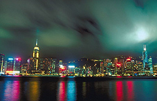 Colorful city skyline at night