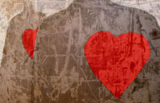 Red hearts on man shaped silhouette Red hearts on man shaped silhouette