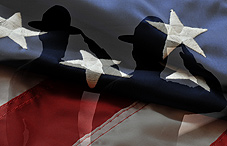 Soldiers saluting and the American flag  