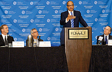 Left to right: Dr. James L. Werth, Radford University; Dr. Alan Lowenthal, California state senator; Eugene Robinson, Washington Post columnist and MSNBC political analyst; Peter Newbould, APA Practice Organization Left to right: Dr. James L. Werth, Radford University; Dr. Alan Lowenthal, California state senator; Eugene Robinson, Washington Post columnist and MSNBC political analyst; Peter Newbould, APA Practice Organization