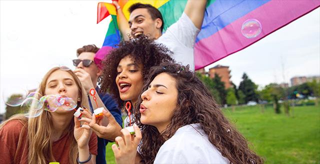 friends celebrating at LGBTQ+ pride event