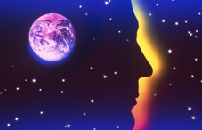 Outline of a man's face in outter sapce