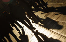 People silhouettes walking