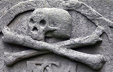 Headstone detail of skull and crossbones