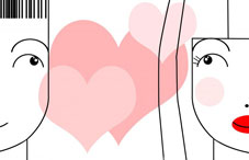 Drawing of hearts between a man and woman