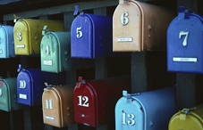 A variety of color mailboxes