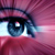 Pink light rays coming from an eye