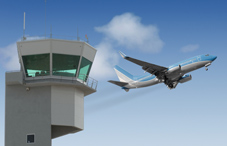 Airplane and control tower