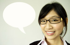 Student with talk bubble