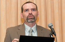 John Billingslea spoke to attendees about his experiences teaching psychology to high school students.