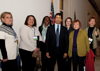 Left to right, Dr. Carol Schwartz; Dr. Tamara McKay; Josephine Johnson; Rep. Clarke; Dr. Melissa Grey; Dr. Judith Kovach; Dr. Kirstin Sheridan (credit: APA photo)