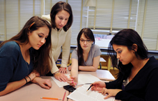 Students at Walt Whitman High School in Maryland and their psychology teacher, Sheryl Freedman. From left to right, Corinne Osnos, Freedman, Hannah Storey and Piya Chandramani