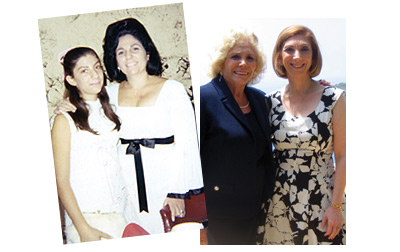 Dr. Nadine Kaslow (left) celebrated mother Dr. Florence Kaslow earning her doctorate from Bryn Mawr in 1969. At right, Florence fêted Nadine’s honorary doctorate from Pepperdine University earlier this year.
