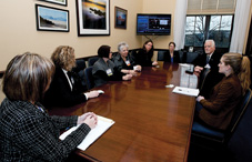 Members of the Nevada Psychological Association met with Sen. Dean Heller's (R-Nev.) legislative correspondent Hayley D. Douglas to discuss the impact of plummeting reimbursement rates on Medicare providers and the availability of mental health services. From left to right: NVPA Executive Director Wendi O'Connor, Dr. Robyn Donaldson, Dr. Whitney Owens, Dr. Lisa Linning, Dr. Melanie Crawford, Dr. Lindsey Ricciardi and Dr. Gary Lenkeit.