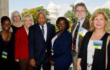 Psychology education advocates with Rep. John Lewis on Capitol Hill: From left, Candace Crowell, Dr. Maureen McCarthy, Dr. Linda Campbell, Rep. Lewis (D-Ga.), Dr. Jennifer Kelly, Dr. Lee Gillis and Dr. Donna McCarty. (credit: Nick Crettier)