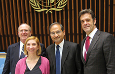 The leaders participating in the launch of the World Health Organization Mental Health Action Plan are, from left, Dr. Pierre Ritchie, Dr. Nadine J. Kaslow, Dr. Shekhar Saxena and Dr. Geoffrey Reed.