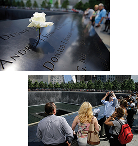 The 9/11 Museum in New York City stands next to the 9/11 Memorial, two pools with 30-foot waterfalls set in the footprints of the original Twin Towers. (credit: Mel Evans)