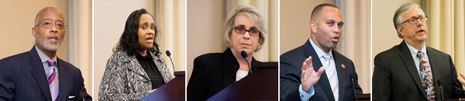 Dr. Norman B. Anderson; Dr. Lorraine Greene; Dr. Ellen Scrivner; Rep. Hakeem Jeffries;  Dr. Tom Tyler (Photos by Nick Crettier)