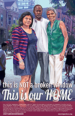 This poster depicting Morris Justice community researchers is one of a series of posters that were hung in the neighborhood as part of the Morris Justice Project’s #notabrokenwindow campaign, which uses research to explain the connection between the practice of stop-and-frisk and broken-windows policing.