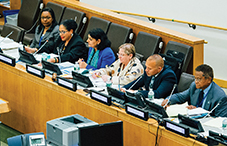Speakers included (left to right) moderator Dr. Roseanne Flores, Dr. Barbara Wallace, Dr. Tahereh Ziaian, Dr. Bonnie K. Nastasi, Dr. George Ayala and Ambassador Caleb Otto of Palau.