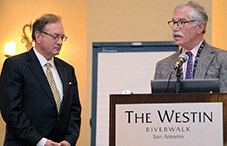 Ed Fjordbak, left, accepted a posthumous APA Presidential Citation for his brother Dr. Timothy Fjordbak from APA President Dr. Barry Anton in May. (credit: Jeffrey P. Burk)