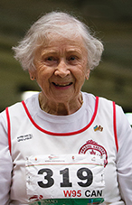 Olga Kotelko (1919–2014) at the world Masters Indoor Athletics Championships in Budapest in March 2014. (photo: Alex Rotas)