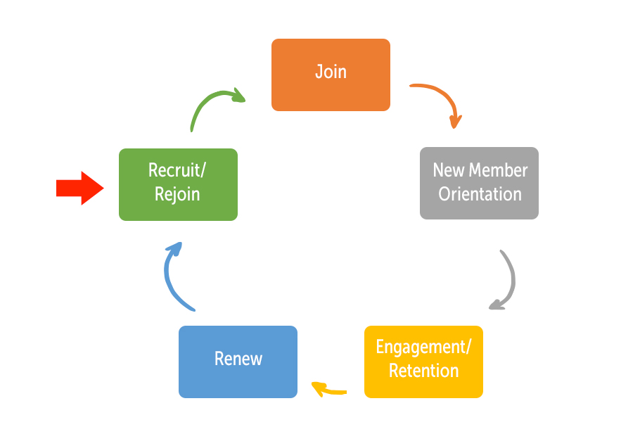 An infographic of the membership cycle, focused on recruiting new members to APA Divisions
