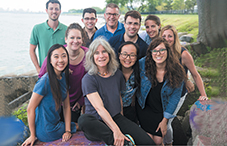 Dr. Nina Kraus, center, with her team at the Auditory Neuroscience Lab.