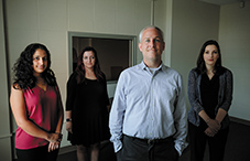 Dr. Michael Anestis and lab members (from left to right) Samantha Daruwala, Sydney Waitz-Kudla and Sarah Butterworth.