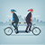 Men on a tandem bike each with a country flag