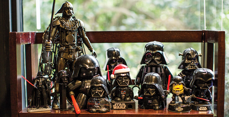 Star Wars memorabilia on a shelf