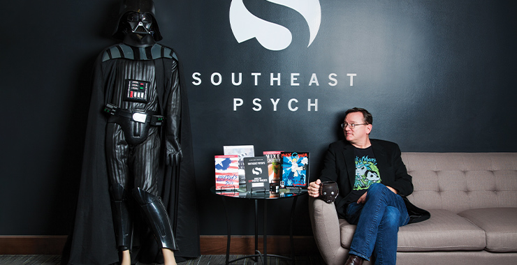 Dr. Frank Gaskill sitting in his welcoming office space.