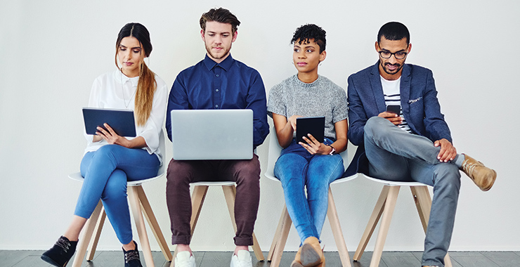 Young adults using social media devices