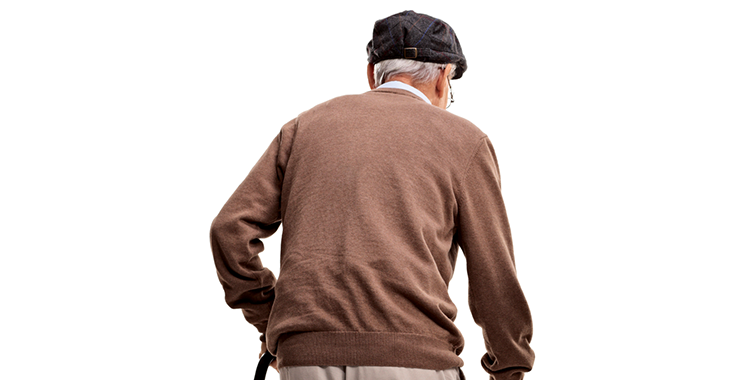 older man walking with a cane