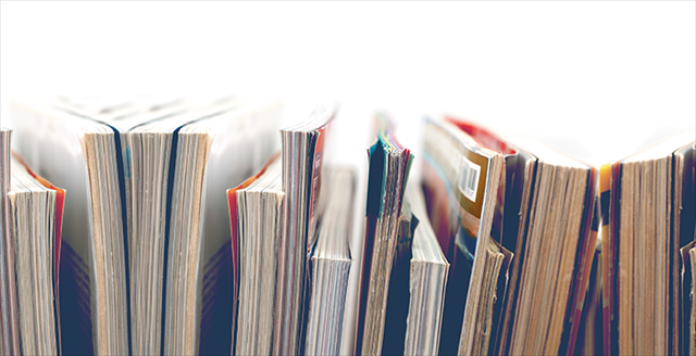 long row of many different journals