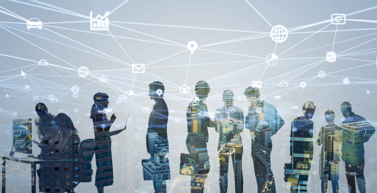 Silhouette of people networking