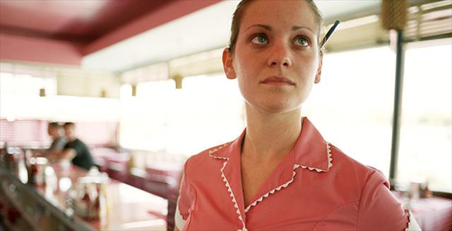 waitress looking tired