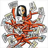 graphic of woman juggling many papers