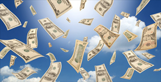 money floating in the sky