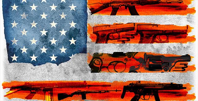 graphic of american flag with guns superimposed on fabric