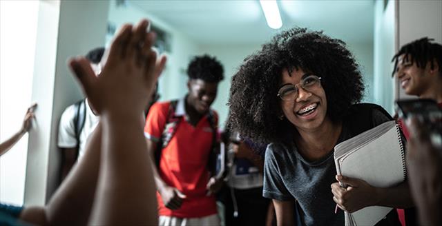 group of teens in school