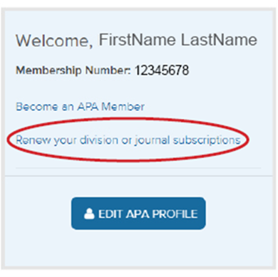 Renew your division or journal subscriptions screenshot