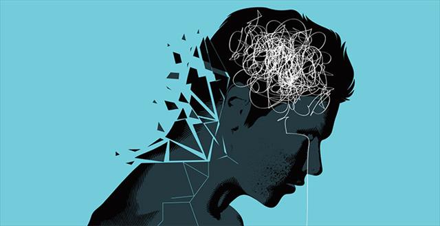 graphic representation of a head with cracks and tears